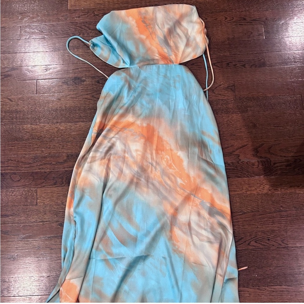 Maxi Dress with Blue & Orange Tie-Dye